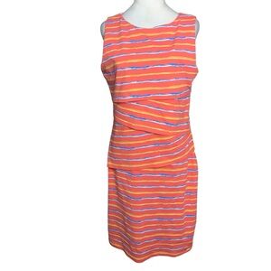 J. McLaughlin Vibrant Orange & Blue Striped Striped Layered Catalina Cloth Dress